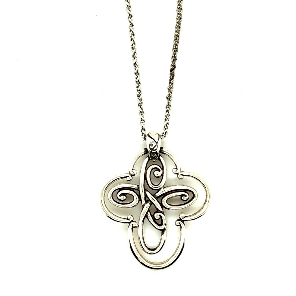 Brighton Silver Tone Scroll Quatrefoil Pendant Necklace Adjustable 22-24 Inch